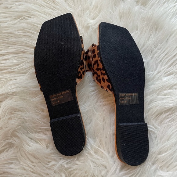 Leopard Bow Square Toe Slide Sandals - Picture 7 of 16